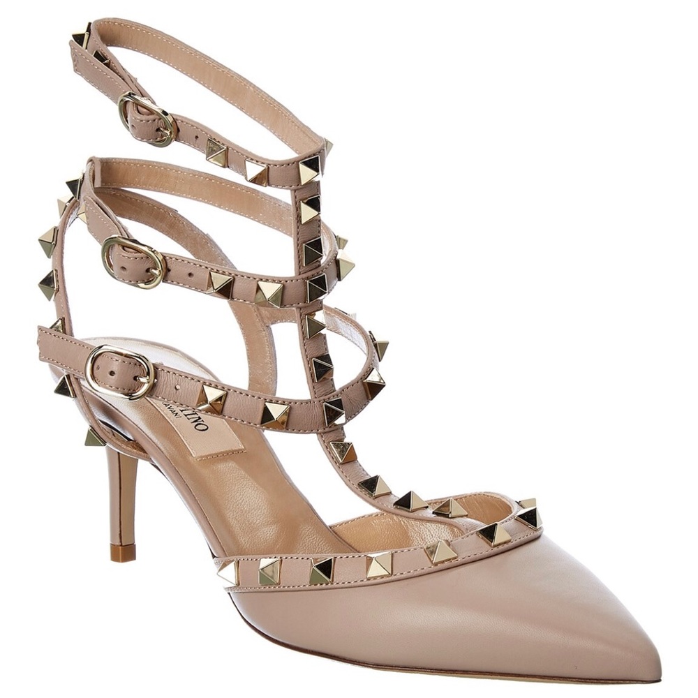 Valentino Rockstud Caged 65 Leather Ankle Strap Pump